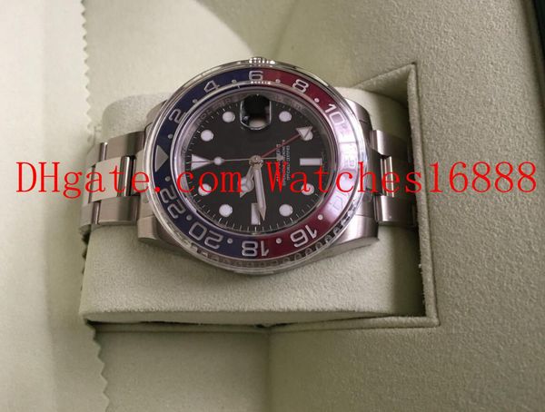 

men's watch 18k white gold gmt black dial 40mm 116719 pepsi bezel red/blue asia 2813 movement automatic mens watches including box, Slivery;brown