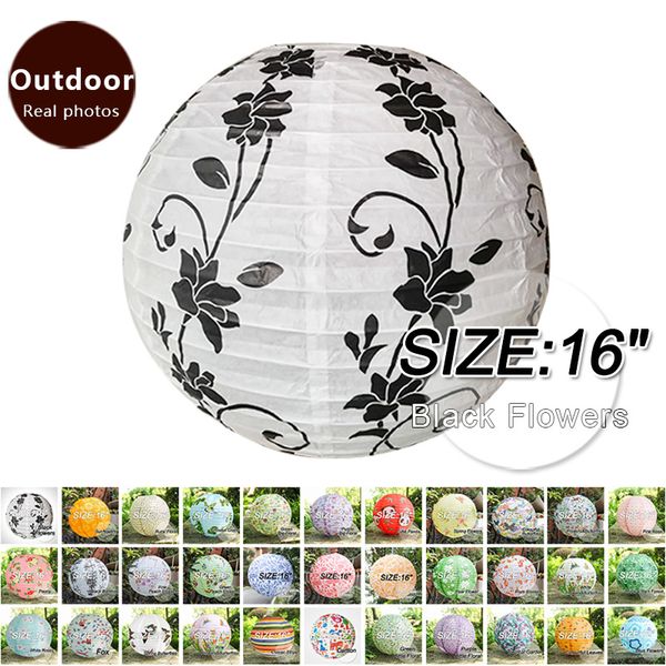 2019 16black Flowers Chinese New Year Paper Lanterns Home