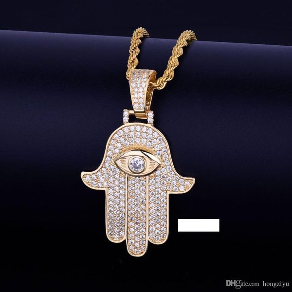 

iced hand pendant necklace steel cuban chain gold silver color cubic zircon men's hip hop jewelry for gift