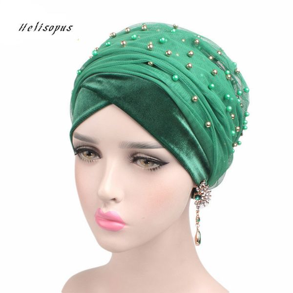 Helisopus Women S New Luxury Velvet Mesh Beaded Cap Women Hair