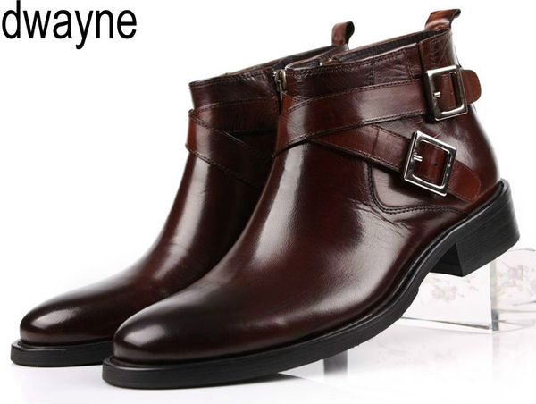 

men boots genuine leather double buckle black brown male ankle boots shoes jkm9