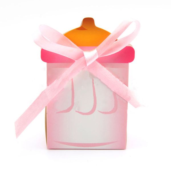 

50pcs/lot baby milk bottle candy box pink girl blue boy baby shower baptism christening birthday gift party favors souvenirs b