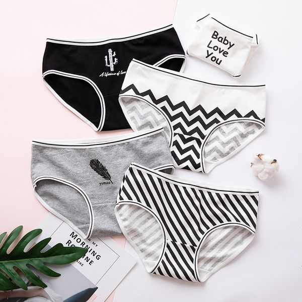 

5pcs/lot women plus size cotton seamless printing cute briefs comfortable and breathable women's underwear panties, Black;pink