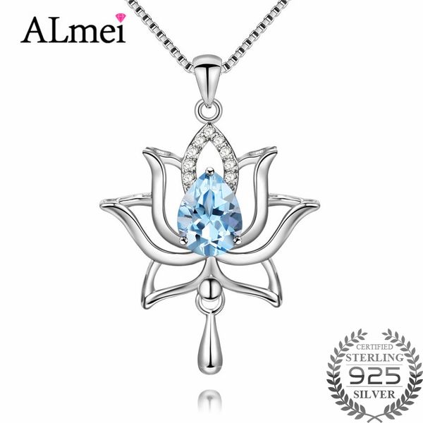

almei female 1.2ct blue z 925 sterling silver lotus necklaces & pendants for women elegant dandelion flower with box cn055