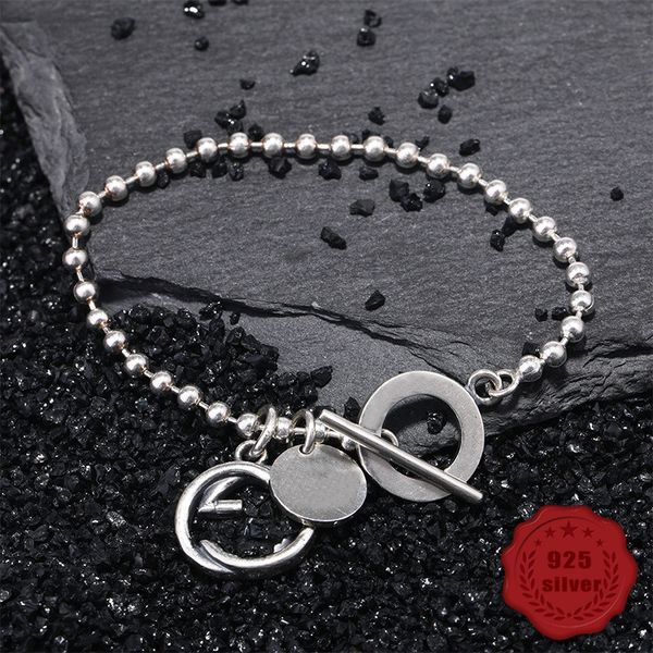 

100% s925 sterling silver bracelet personality simple jewelry retro fashion ball letter g modeling gift 2019 bracelets, Black