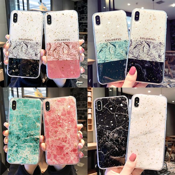

colorful tpu creative marble style iphone protective case sleeve mobile phone shell with gold foil dropping