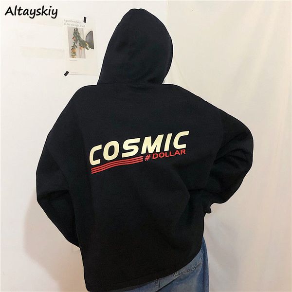 

hoodies women printed loose chic bf harajuku trendy plus velvet thicker hooded womens sweatshirt cartoon winter student bf soft, Black