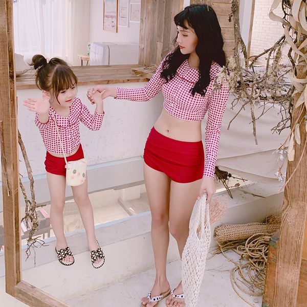 

2020 parent-child ins plaid split swimsuit swimsuit female and female swimwear girl split waterproof swimwear, White;black