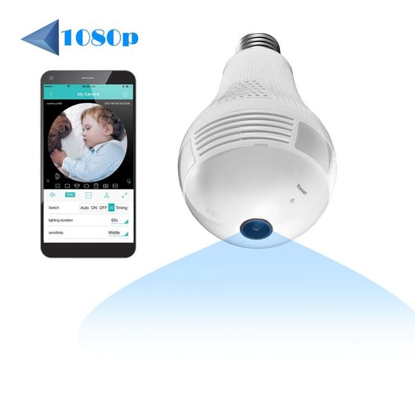 

panoramic bulb light camera 960p full hd 1.3mp fisheye wi-fi wireless led light lamp ip p2p e27 dome vr security cam car dvr