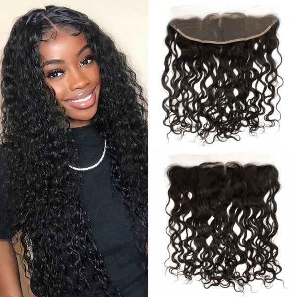 

lace frontal closure water wave indian human hair 13x4 frontal swiss lace remy hair 8-20 inches, Black;brown