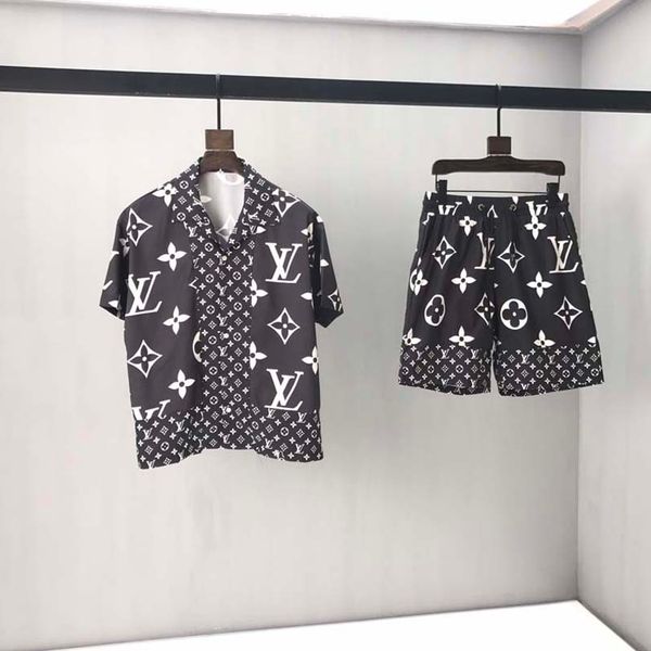 

brand summer men and women printed cotton short sleeve + trousers set short sleeve t-shirt leisure sports suiteu size, White;black