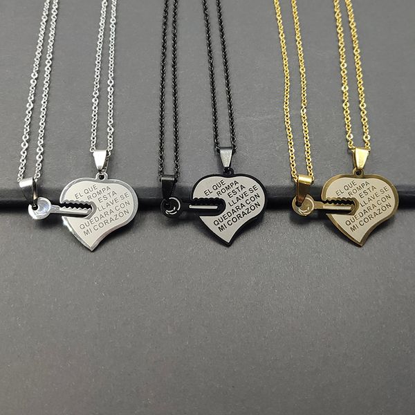 

1 пара моды я люблю тебя пару ожерелье из нержавеющей стали ювелирные цветы ключевых accesorios mujer bijoux лучший друг подарки, Silver