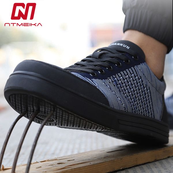 

men safety shoes steel toe work shoes big size 36-45 fashion ultralight work boots, Black