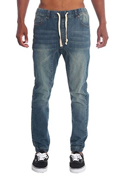 

victorious mens drop crotch jogger denim pants jg803, Blue
