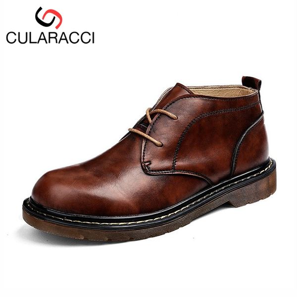 

cularacci из натуральной кожи мужчины ботильоны урожай круглый toe рабочая обувь осень зима открытый отдыха обувь мужская размер 39-44, Black