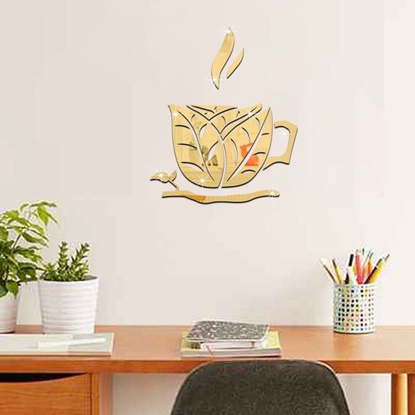 

leaf coffee cup mirror wall stickers acrylic wallpaper acrylic wall stickers restaurant home decoration livingroom dining room
