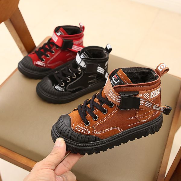 

2019 children boots plus velvet warm winter ankle cotton shoes boys girls anti-slippery outdoor sneaker kids snow boots, Black;grey