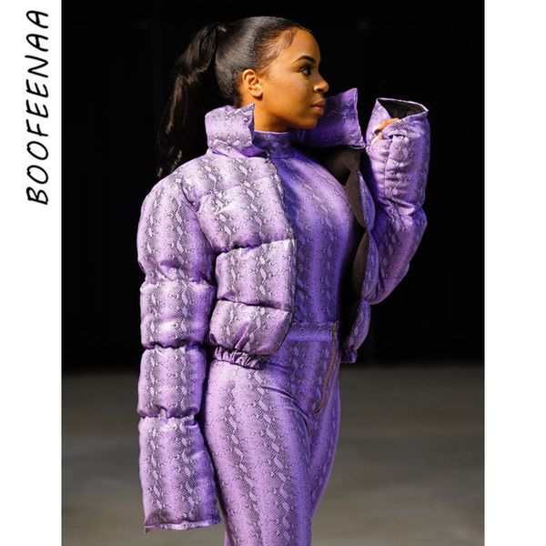 

boofeenaa purple snake skin print winter wear bubble coat women cropped puffer jacket plus size parka outerwear c30-ai06, Black