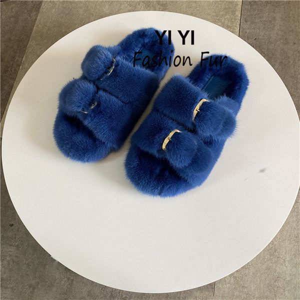 

slippers european stand women's real fashion ladies furry girls flat outside, Black