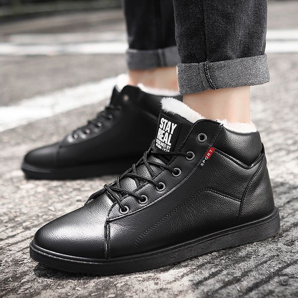

men winter boots with fur shoes for men 2019 casual ankle boots waterproof short plush cotton durable outsole dropshipping, Black