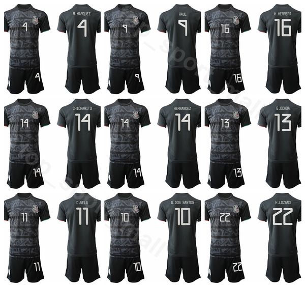 

мексика 2020 футбол 9 рауль хименес джерси комплект 22 хирвинг лозано 15 родольфо писарро 19 орибе перальта роберто альварадо комплекты футб, Black