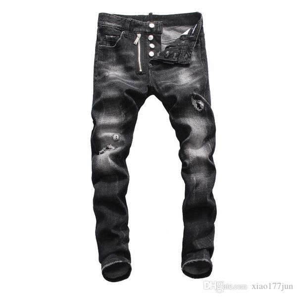 

новый 2019 мужчина ripped denim рвущих джинсы navy хлопок мода tight весна осень мужские брюки a8035, Blue