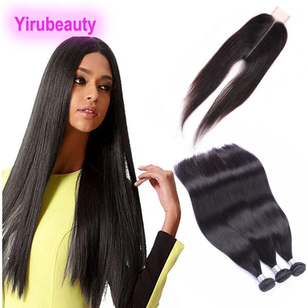

indian virgin hair 3 bundles with 2x6 lace closure straight human hair indian unprocessed bundles with 2*6 middle part, Black;brown