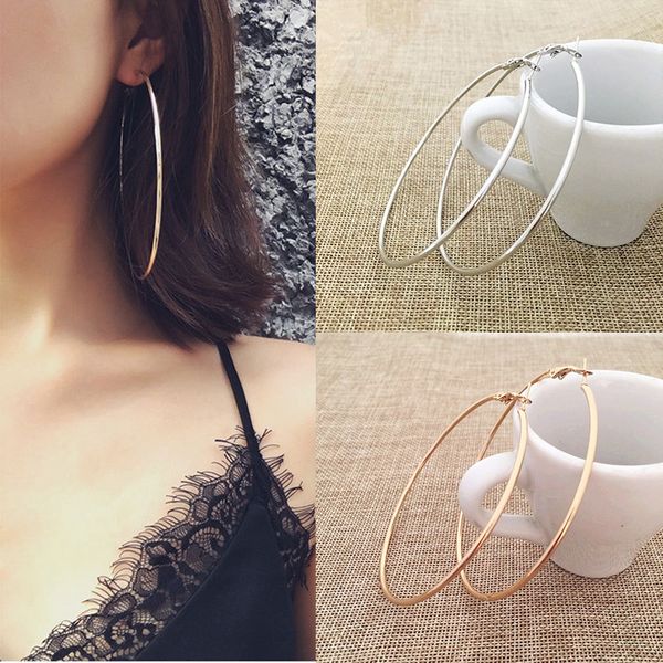 

30-100mm big hoop earrings exaggerated accessories earrings circle hoop fashion smooth ear loop for women girl's jewelry, Golden