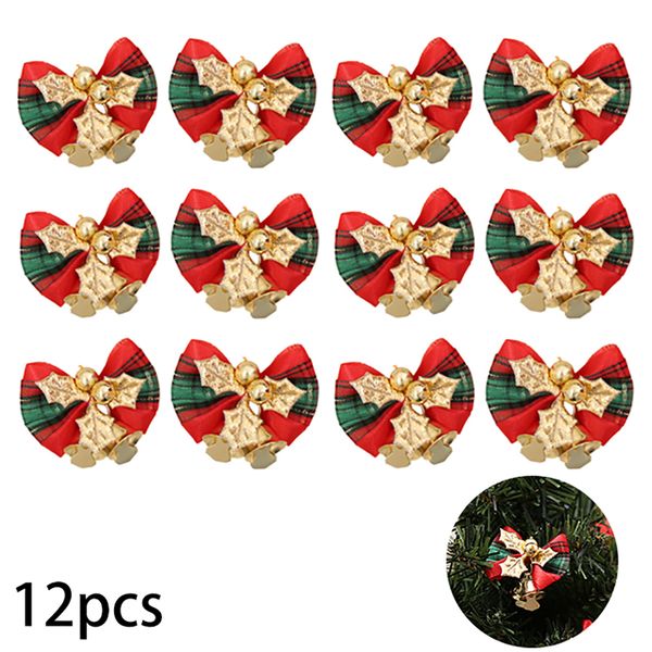 

12pcs christmas cute bow with bells mini bowknot decoration xmas bow ornament christmas tree hanging decoration(green) green