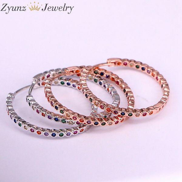 

5pairs zyz338-0979 boho hoop earring mix color bezel setting rainbow colorful cubic zirconia women lady gorgeous jewelry, Golden;silver
