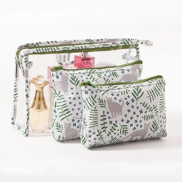 

new 3 pcs/sets large capacity portable fashion women girl cosmetic bags cases transparent pvc makeup bag for travel storage bag