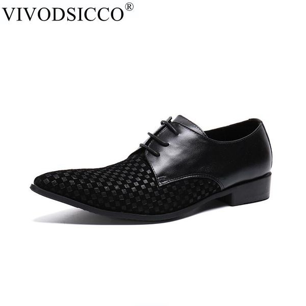 

vivodsicco fashion italian business men shoes genuine leather dress shoes black grid men wedding party formal big size