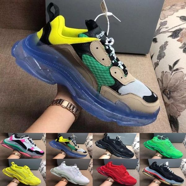 

new sale designer 17fw triple s adds a clear bubble midsole sneakers mens women neon green luxury increasing brand casual dad shoes, Black