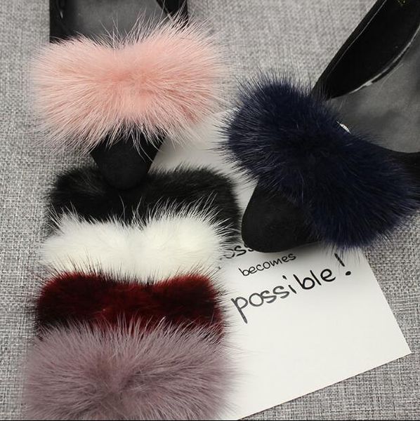 

1 pair/lot) new mink hair bows can remove the shoe decorative accessories, Black