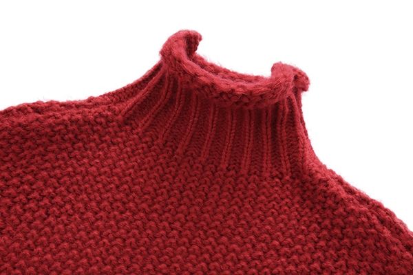 

daily fashion designer 2019 autumn winter mock women neck red simple sweater knitwear apparel solid pullover crop nit short aagpr, Black