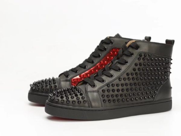

ace designer fashion designer studded spikes flats shoes red bottom casual shoes men and women party lovers genuine leather sneakers, Black