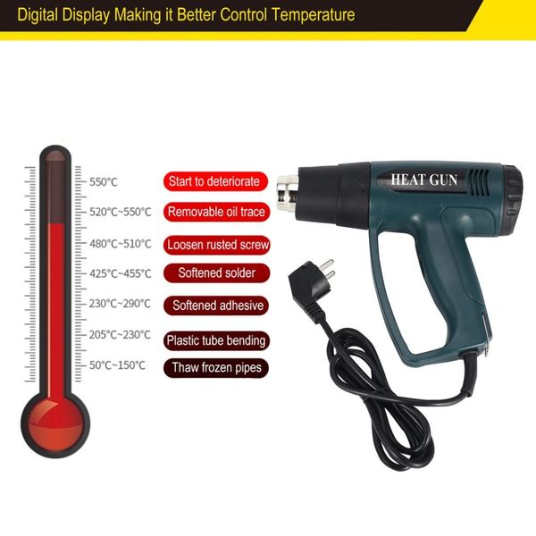 

620b 2000w eu plug digital lcd electric air heat gun temperature fan adjustable shrink paint stripper rework diy tool nozzle