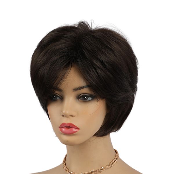

10'' fashion human hair soft silkly natural layered side part wigs, Black
