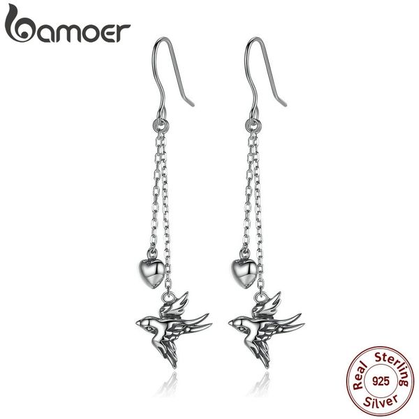 

bamoer 925 sterling silver long drop earrings fine jewelry swallow female drop earrings jewelry earrings accessories sce005