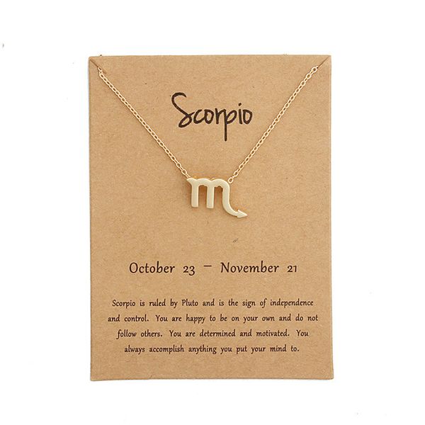

12 constellation scorpio pendant necklaces virgo necklace birthday gifts message card for women girl jewelry, Golden;silver