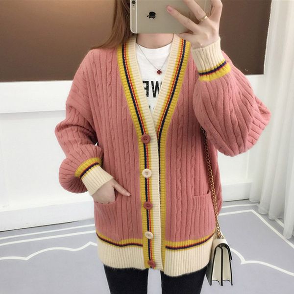 

new autumn knit sweater women 2019 fashion harajuku loose warm cardigan women college casual long sleeve winter coat, White;black