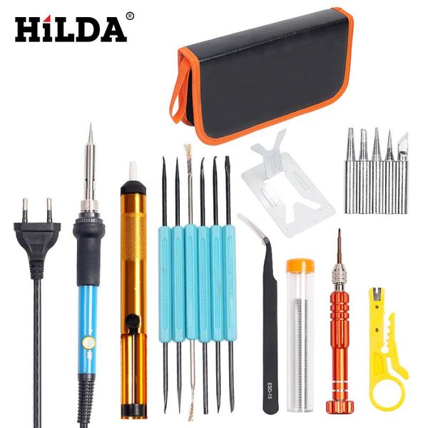 

hilda 220v/110v 60w electrical soldering iron adjustable temperature soldering gun welding rework tool kit for repair