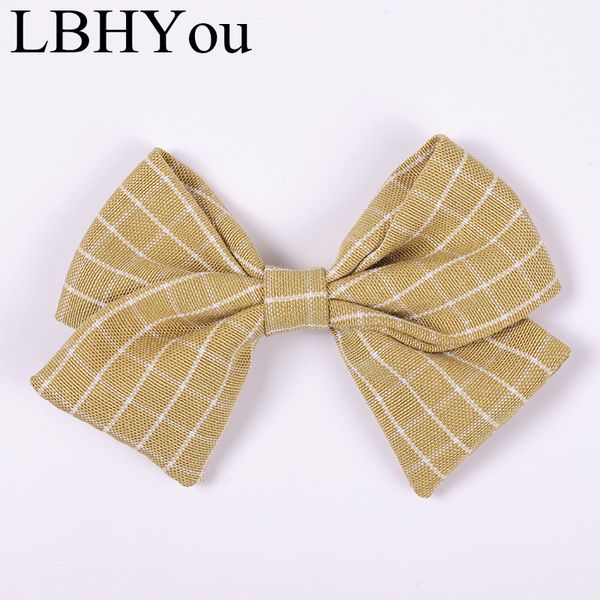 

1pcs new girls hand tie hair clips fashion plaid knotbow fabric hair barrettes school girls accessories head wear, Slivery;white