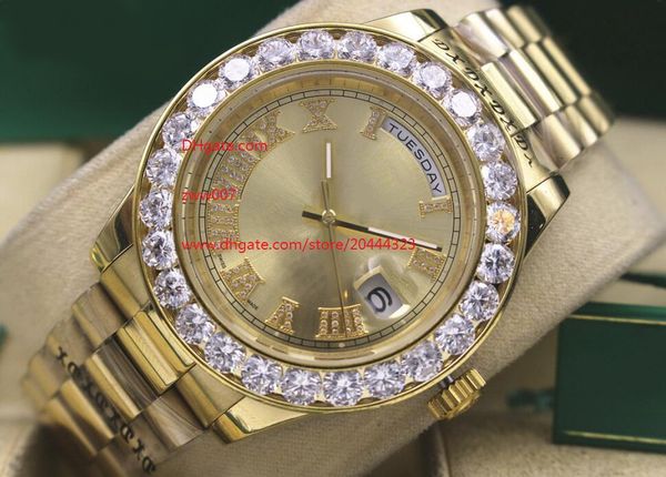 

yellow gold 41mm 116610 day-date roman diamond dial asia 2813 movement automatic mechanical mens men's watch watches, Slivery;brown