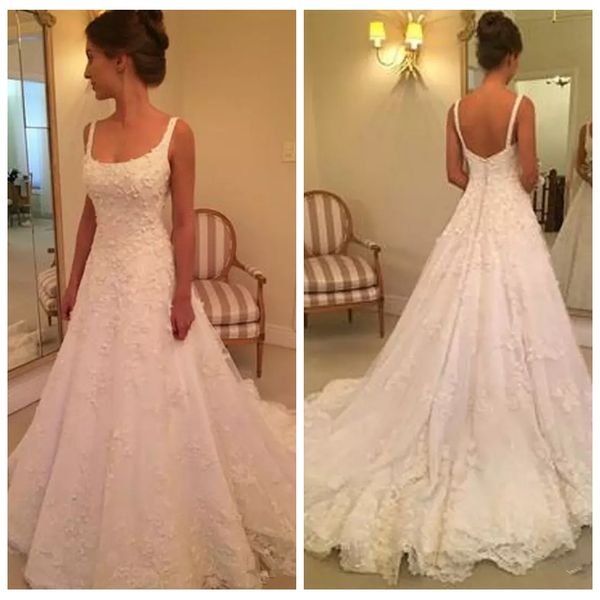 

square lace appliques slim 2019 wedding dresses tulle vestidos de marriage garden bridal gowns formal garden cheap, White