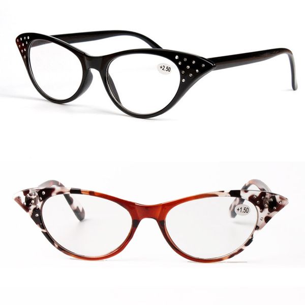 

fashion reading glasses s5023 cateye shape with acrylic diamonds decoration every +0.25 hyperiopia trendy eyeglasses for women, White;black
