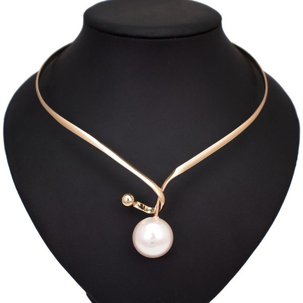 

alloy torques simulated pearl pendants necklaces for women simple design statement metal collar designer choker necklace jewelry