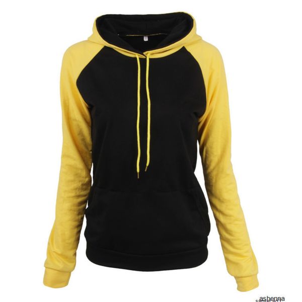 

womens designer contrast stitching season sweater long sleeve shirt hooded drawstring slimj7koh, Black;brown