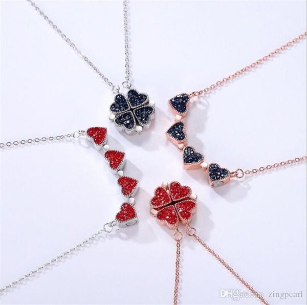 

new fashion s925 silver necklaces creative double sided four heart clover pendant lucky grass clavicle chain folding necklaces, Golden;silver