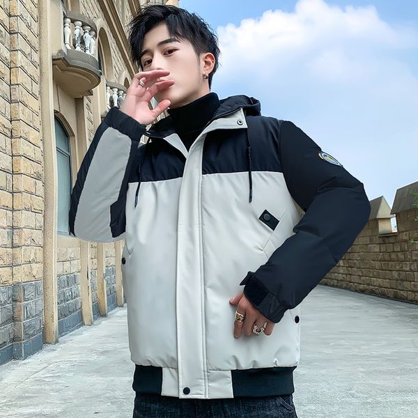 

new men's winter coats 2019 casual hooded simple cotton-padded jacket male fashion thick warm windproof loose plus size tooling, Black